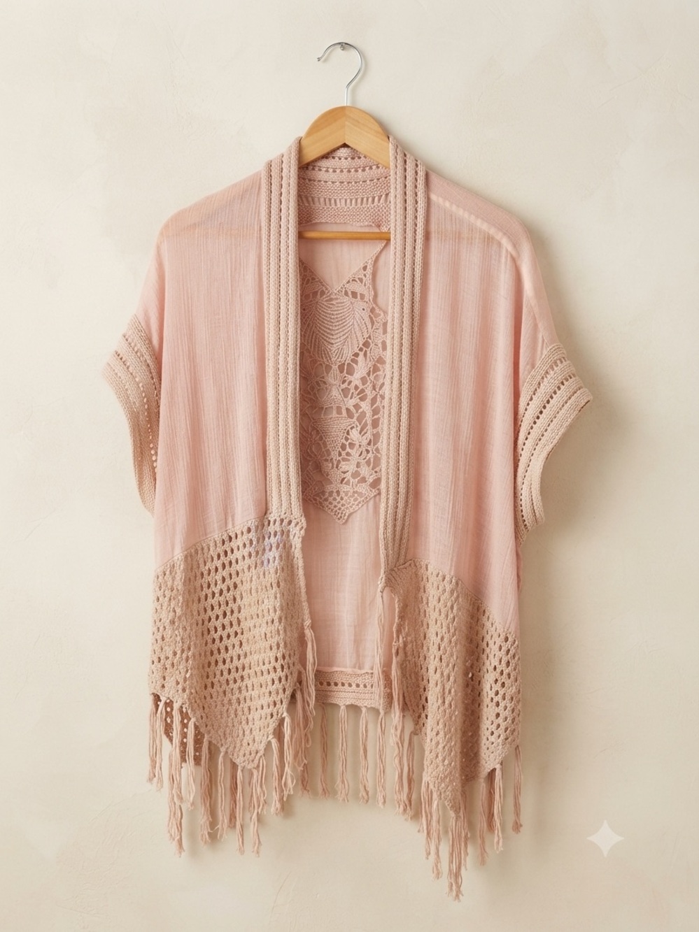 Miracle Light Blush Crochet Openwork poncho